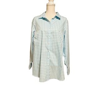 LANDS’ END WOMENS PRETTY BABY BLUE AND WHITE CHECKERED BUTTONED DOWN SHIRT SZ 20